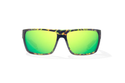 Bajio Palometa Sunglasses - Front View, Green Rock Gloss Frame with Green Mirror Lens