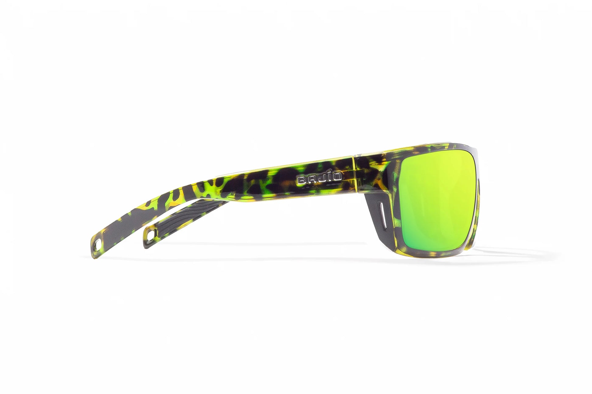 Bajio Palometa Sunglasses - Side View, Green Rock Gloss Frame with Green Mirror Lens