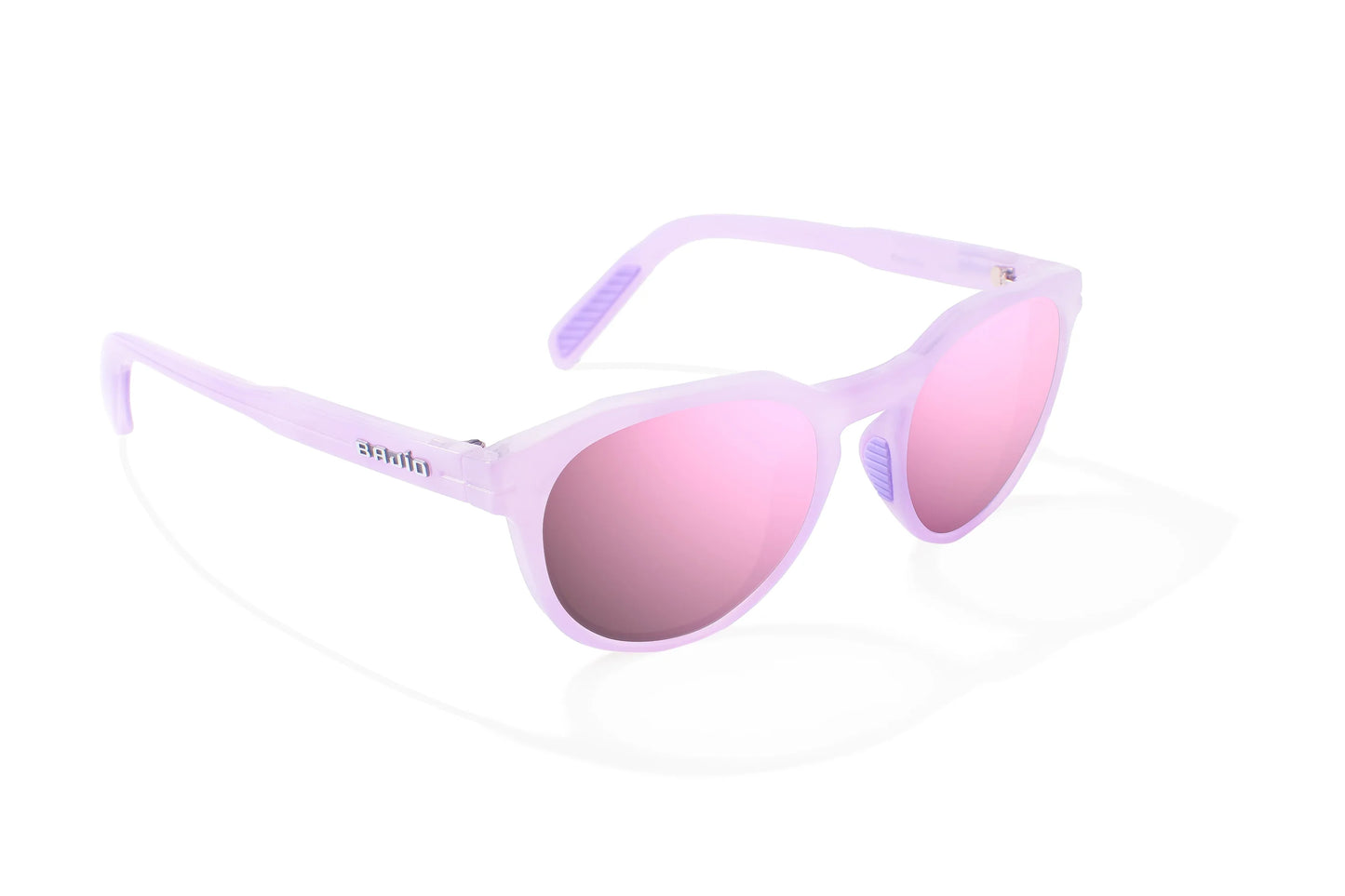 Bajio Paraiso Sunglasses - Angled View, Lavender Glass Gloss Frame with Rose Mirror Lens