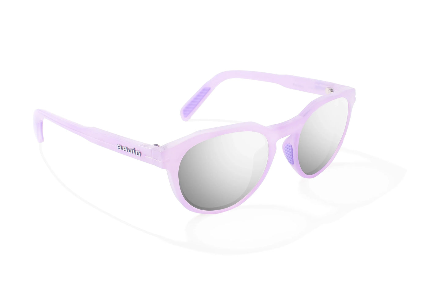 Bajio Paraiso Sunglasses - Angled View, Lavender Glass Gloss Frame with Silver Mirror Lens
