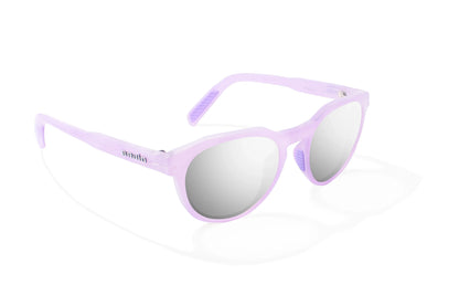 Bajio Paraiso Sunglasses - Angled View, Lavender Glass Gloss Frame with Silver Mirror Lens