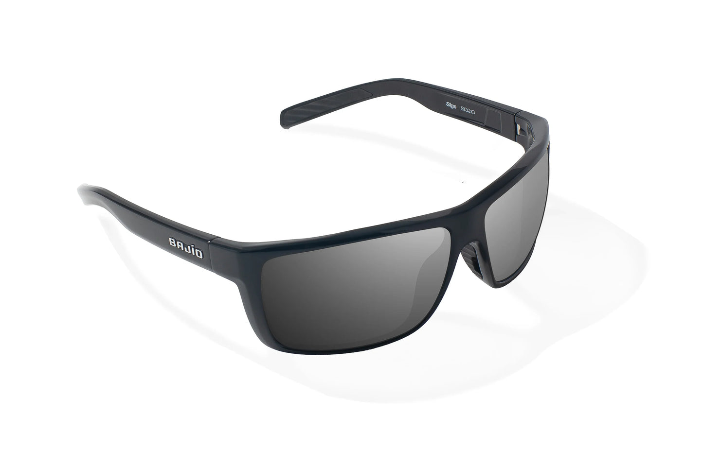 Bajio Sigs Sunglasses - Angled View, Black Gloss Frame with Gray Lens