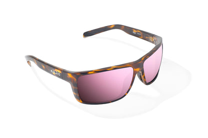 Bajio Sigs Sunglasses - Angled View, Brown Tortoise Gloss Frame with Rose Mirror Lens