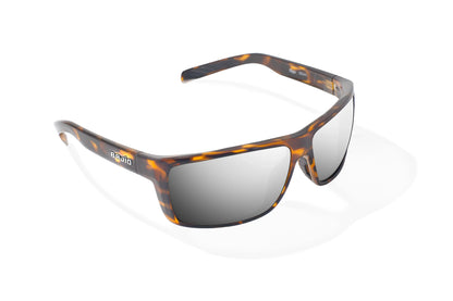 Bajio Sigs Sunglasses - Angled View, Brown Tortoise Gloss Frame with Silver Mirror Lens