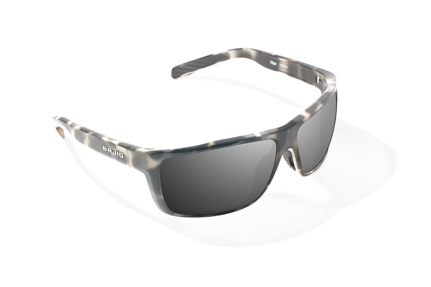 Bajio Sigs Sunglasses - Angled View, Ivory Tortoise Gloss Frame with Gray Lens