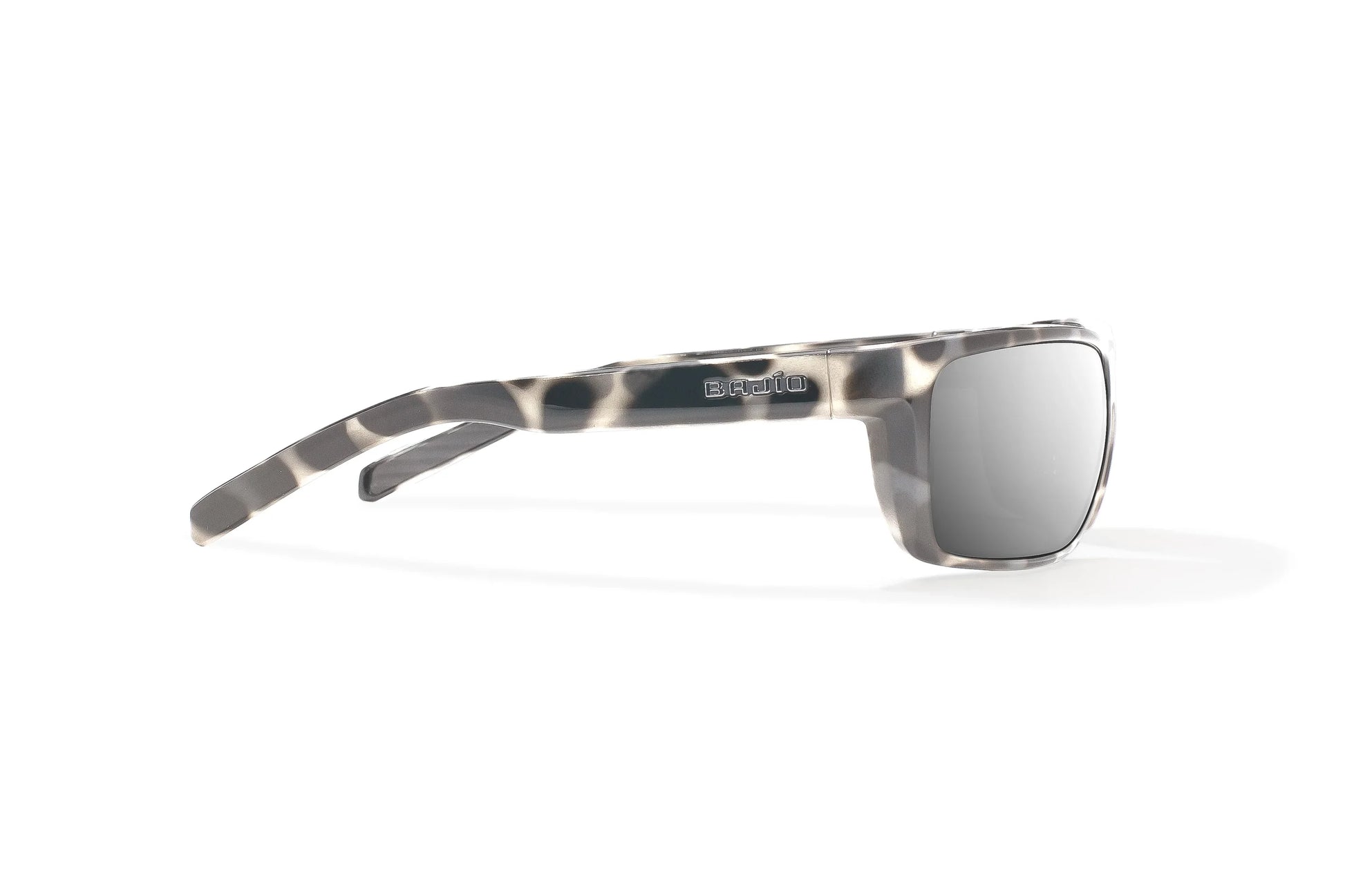 Bajio Sigs Sunglasses - Side View, Ivory Tortoise Gloss Frame with Silver Mirror Lens