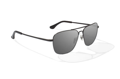 Bajio Snipes Sunglasses - Angled View, Black Matte Frame with Gray Lens