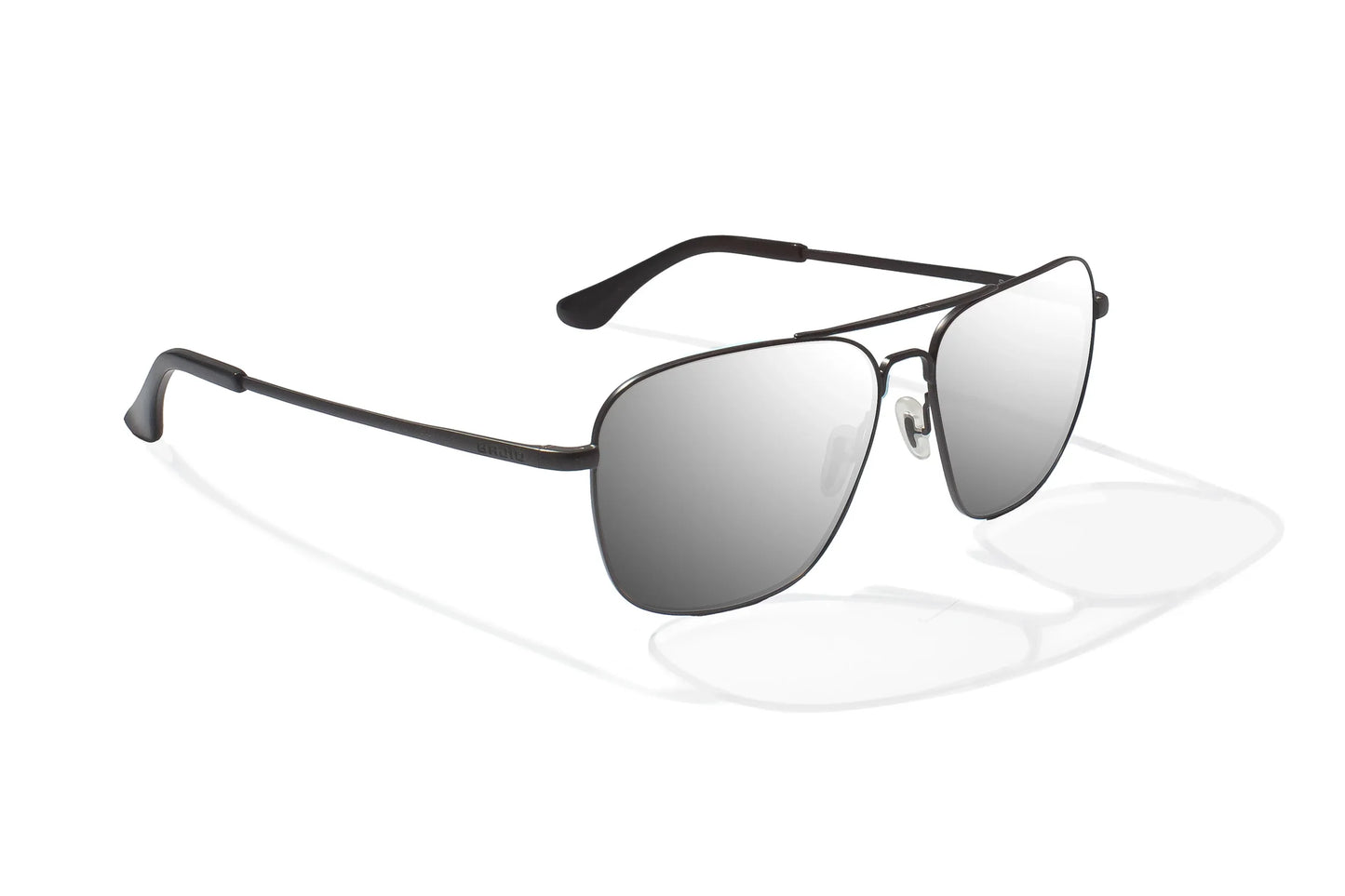 Bajio Snipes Sunglasses - Angled View, Black Matte Frame with Silver Mirror Lens
