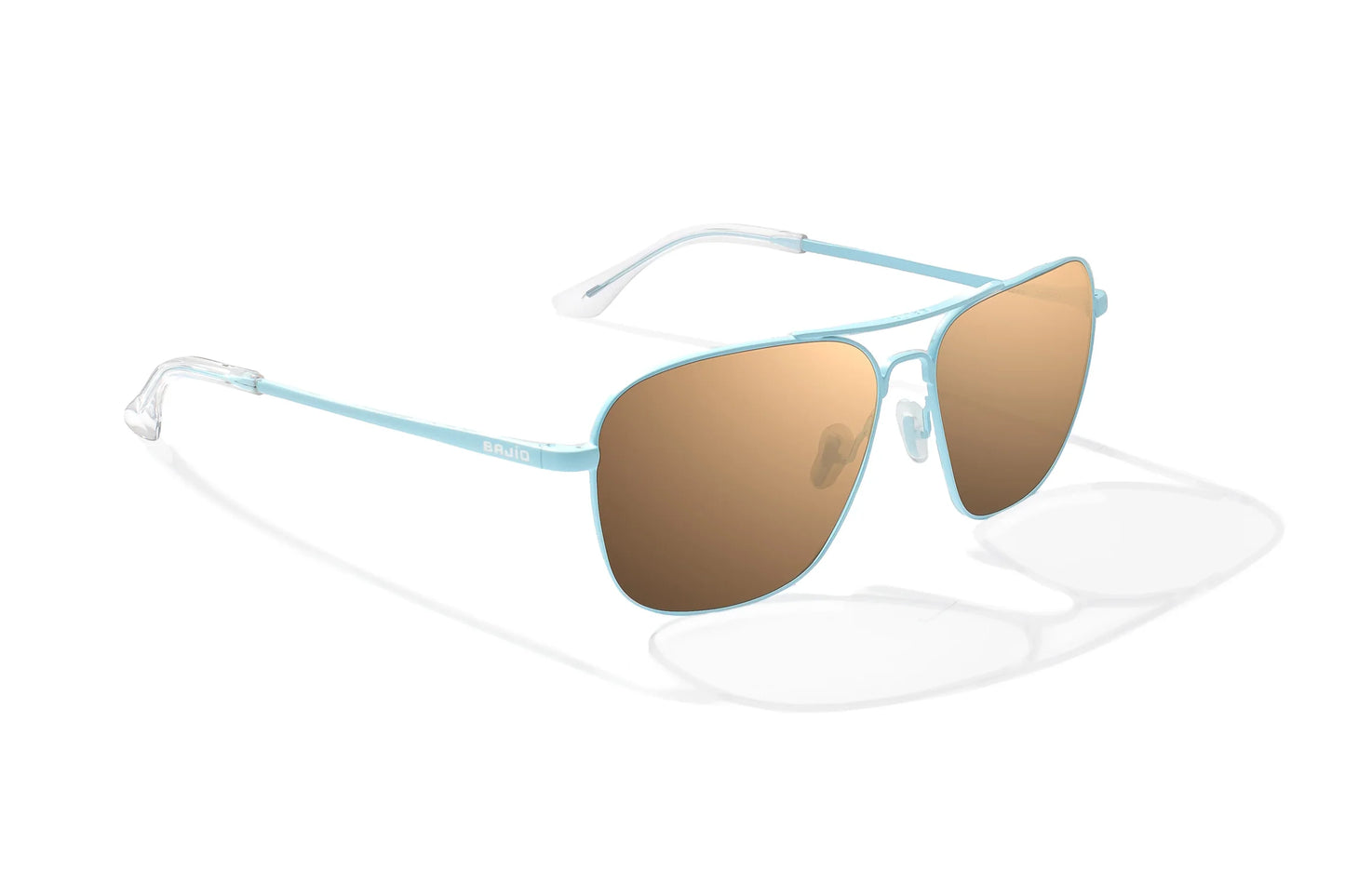 Bajio Snipes Sunglasses - Angled View, Light Blue Matte Frame with Copper Lens