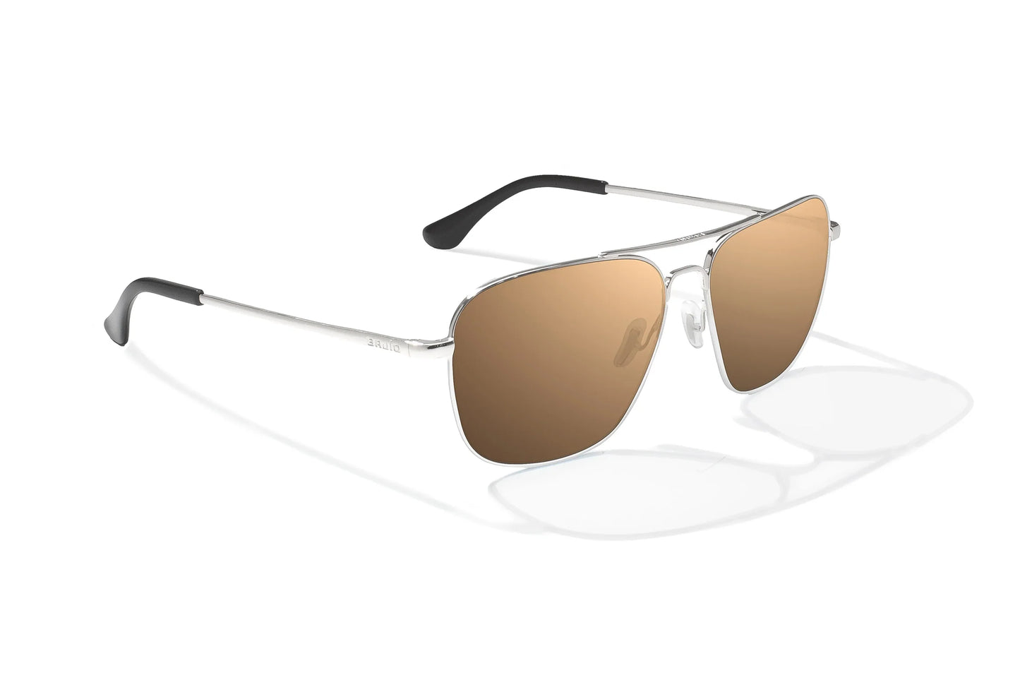 Bajio Snipes Sunglasses - Angled View, Silver Gloss Frame with Copper Lens