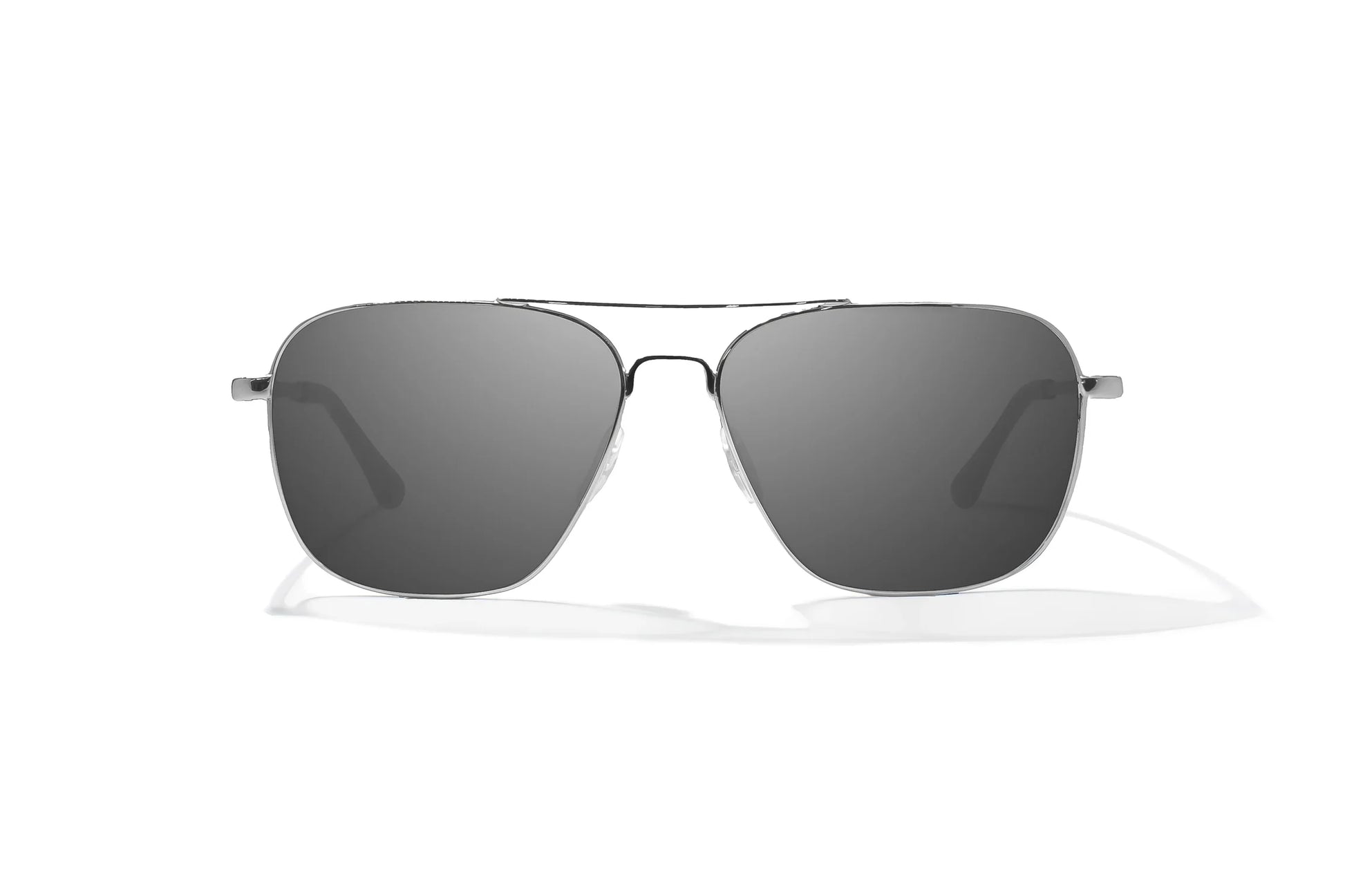 Bajio Snipes Sunglasses - Front View, Silver Gloss Frame with Gray Lens