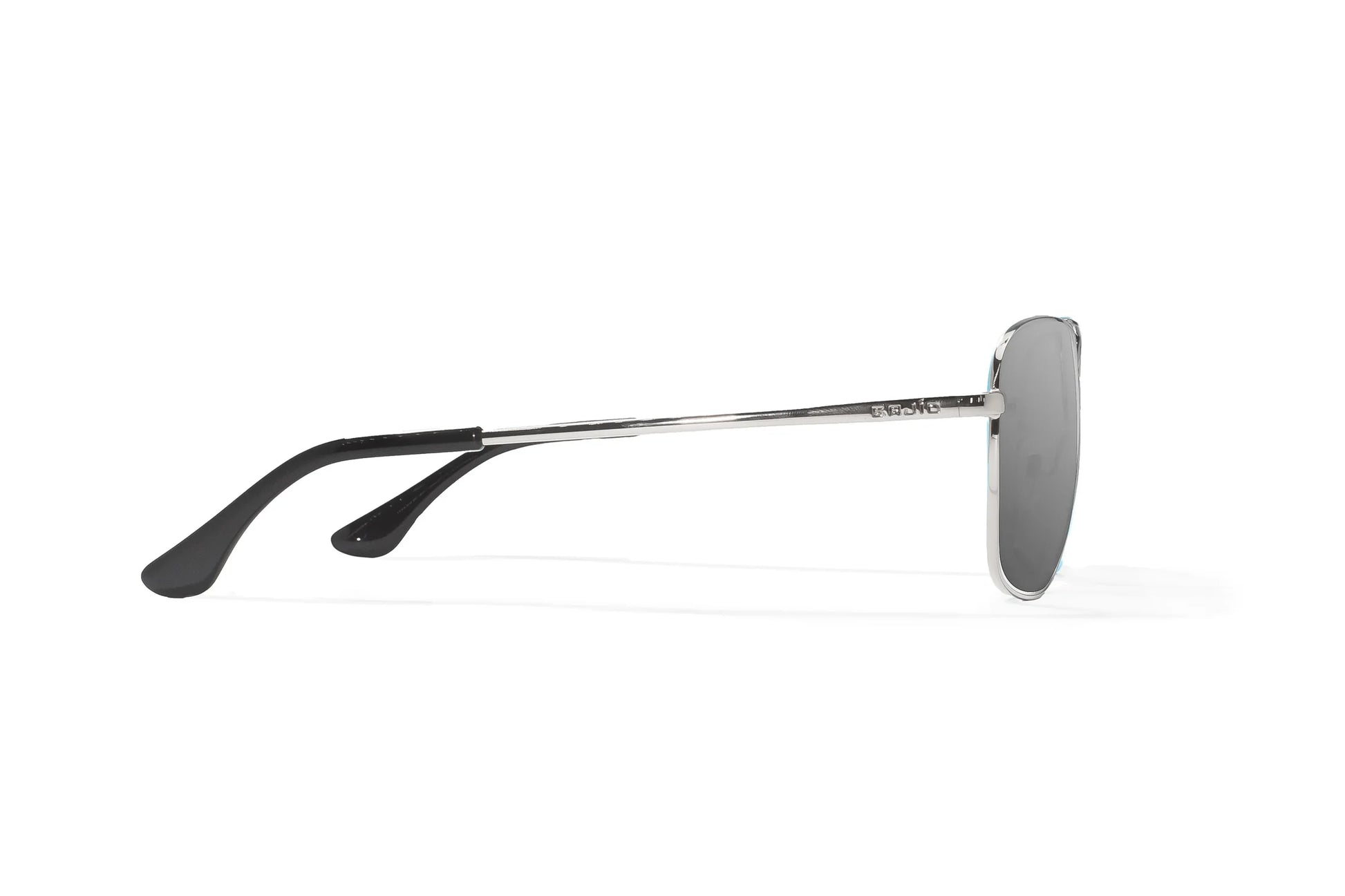 Bajio Snipes Sunglasses - Side View, Silver Gloss Frame with Gray Lens