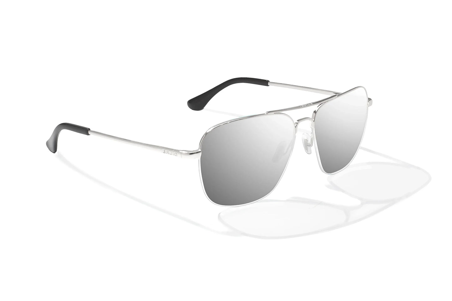Bajio Snipes Sunglasses - Angled View, Silver Gloss Frame with Silver Mirror Lens