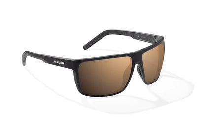 Bajio Toads Sunglasses - Angled View, Black Matte Frame with Copper Lens