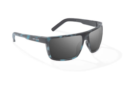 Bajio Toads Sunglasses - Angled View, Blue Water Matte Frame with Gray Lens