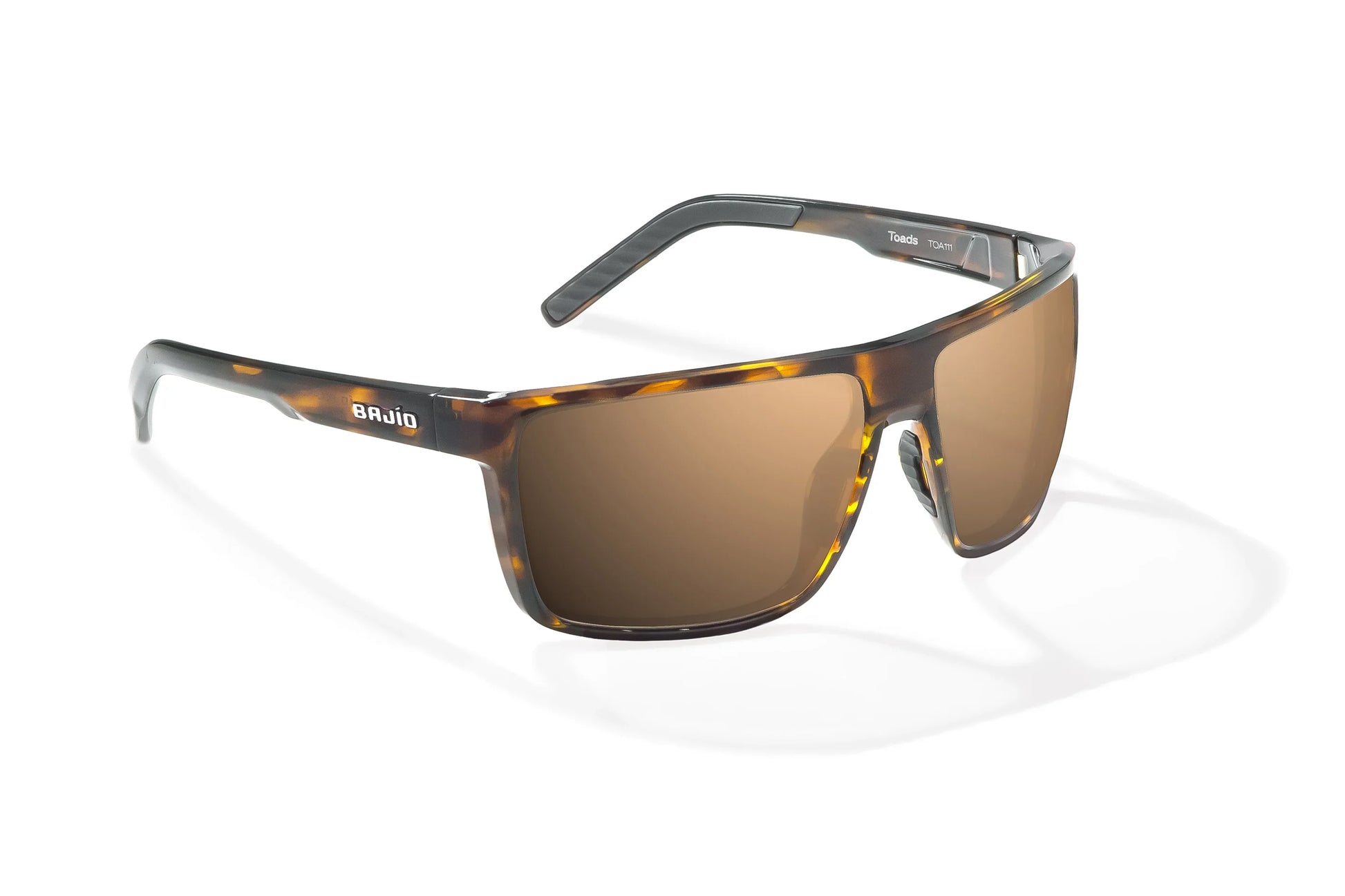 Bajio Toads Sunglasses - Angled View, Brown Tortoise Gloss Frame with Copper Lens