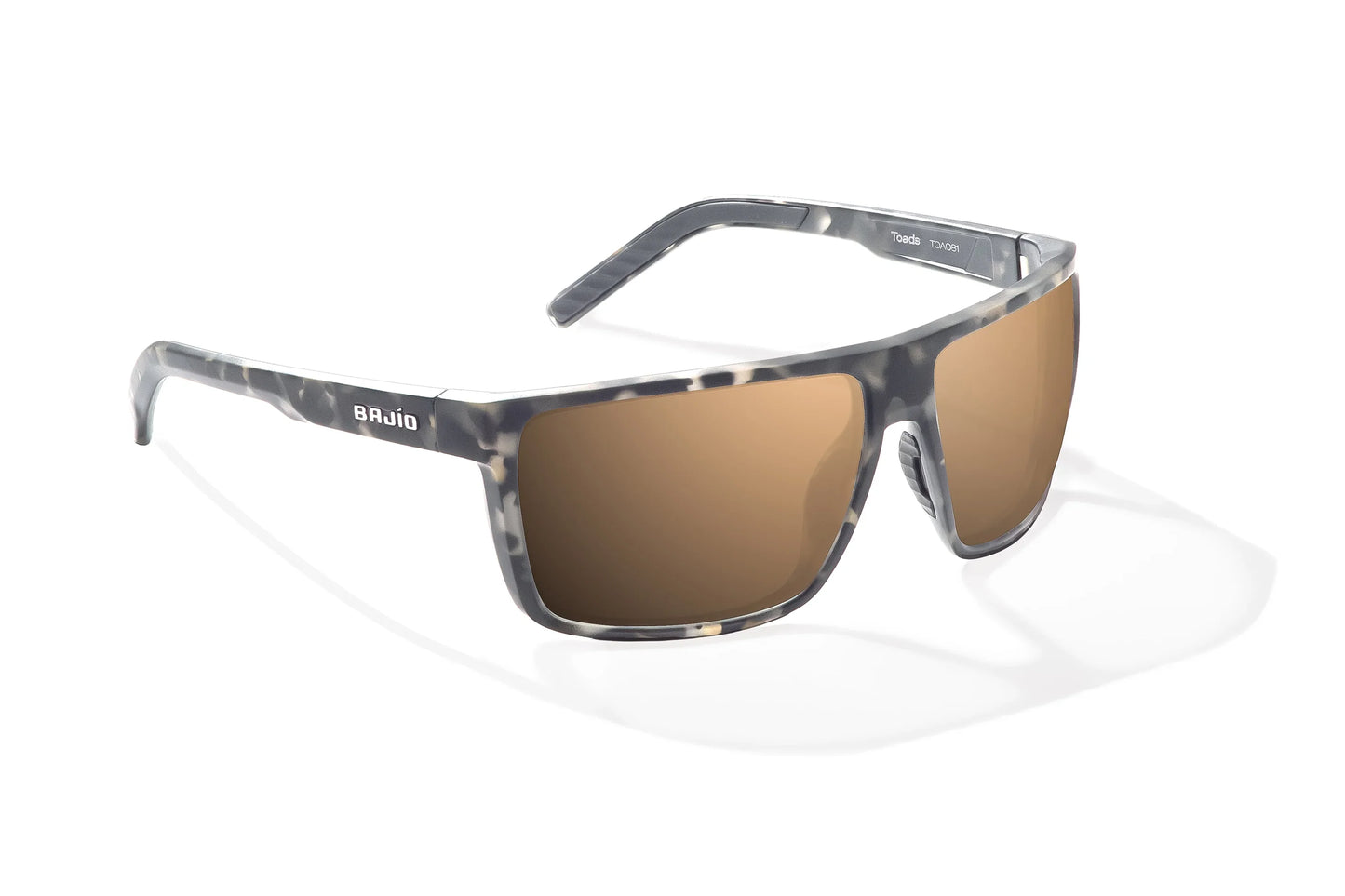 Bajio Toads Sunglasses - Angled View, Gray Rock Matte Frame with Copper Lens