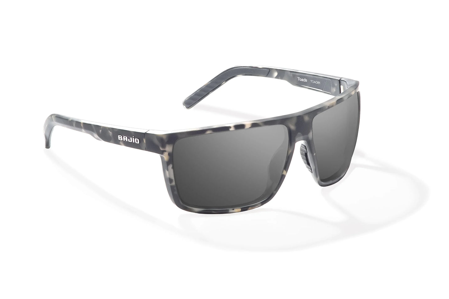 Bajio Toads Sunglasses - Angled View, Gray Rock Matte Frame with Gray Lens