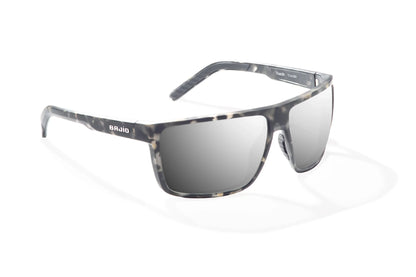 Bajio Toads Sunglasses - Angled View, Gray Rock Matte Frame with Silver Mirror Lens