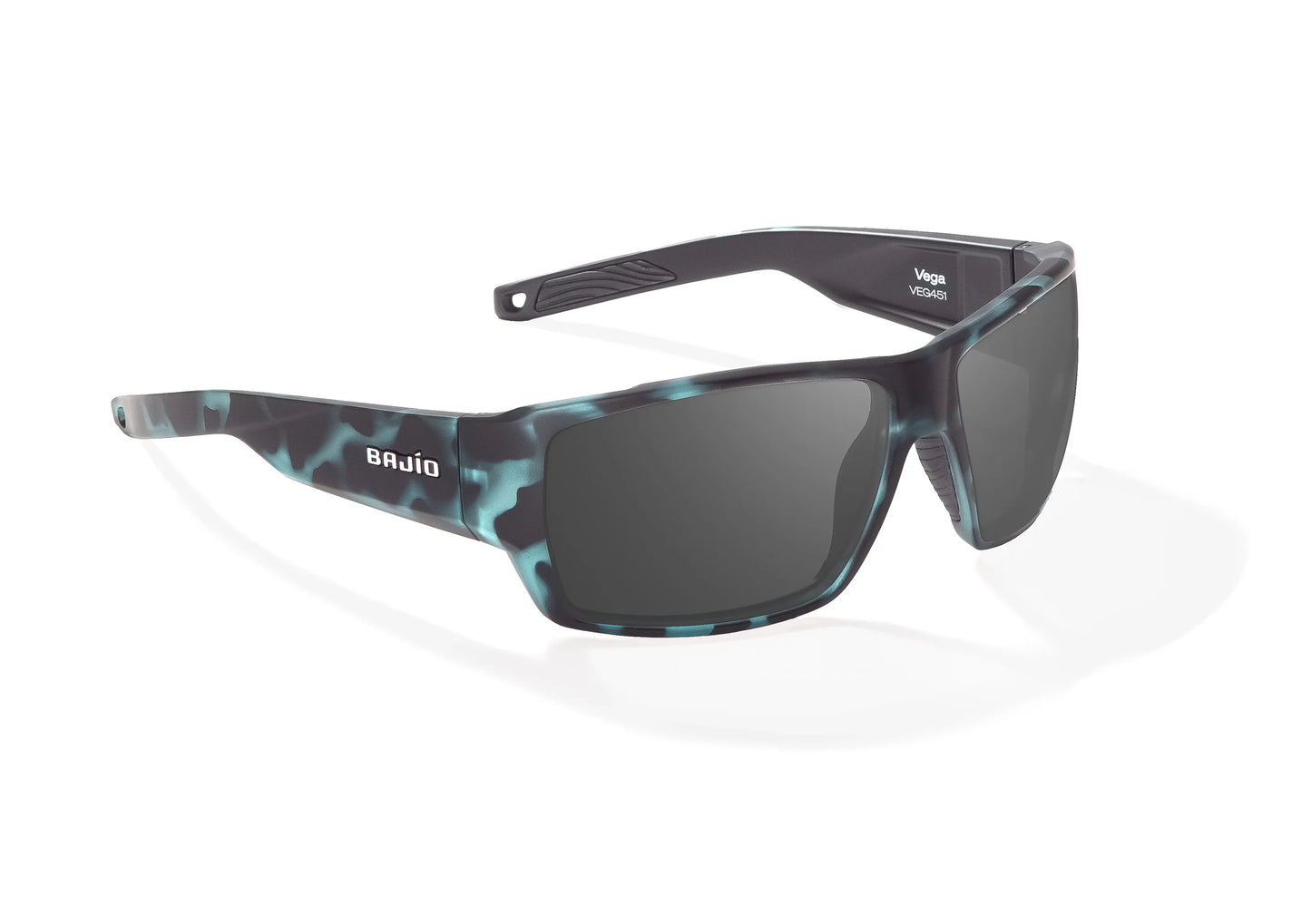 Bajio Vega Sunglasses - Angled View, Blue Water Matte Frame with Gray Lens