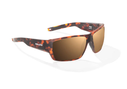 Bajio Vega Sunglasses - Angled View, Brown Tortoise Matte Frame with Copper Lens