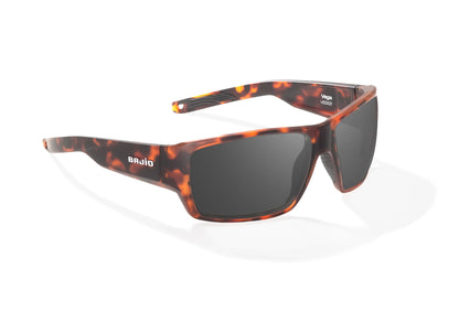 Bajio Vega Sunglasses - Angled View, Brown Tortoise Matte Frame with Gray Lens