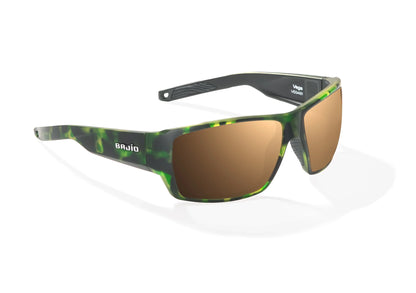 Bajio Vega Sunglasses - Angled View, Green Grass Matte Frame with Copper Lens