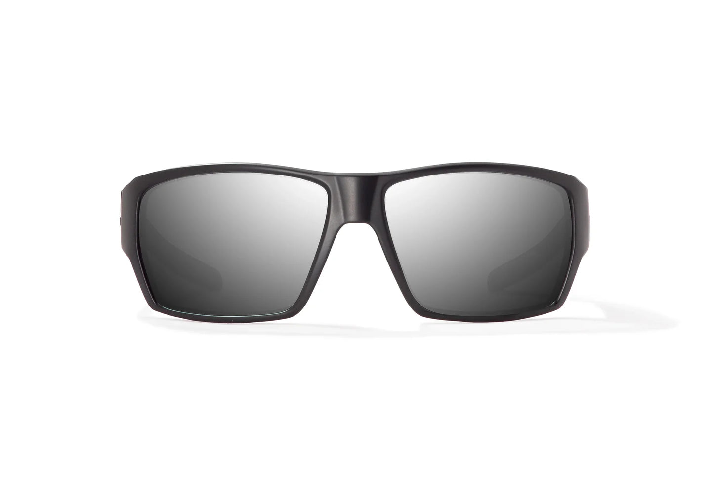 Bajio Vega Sunglasses - Front View, Matte Black Frame with Silver Mirror Lens
