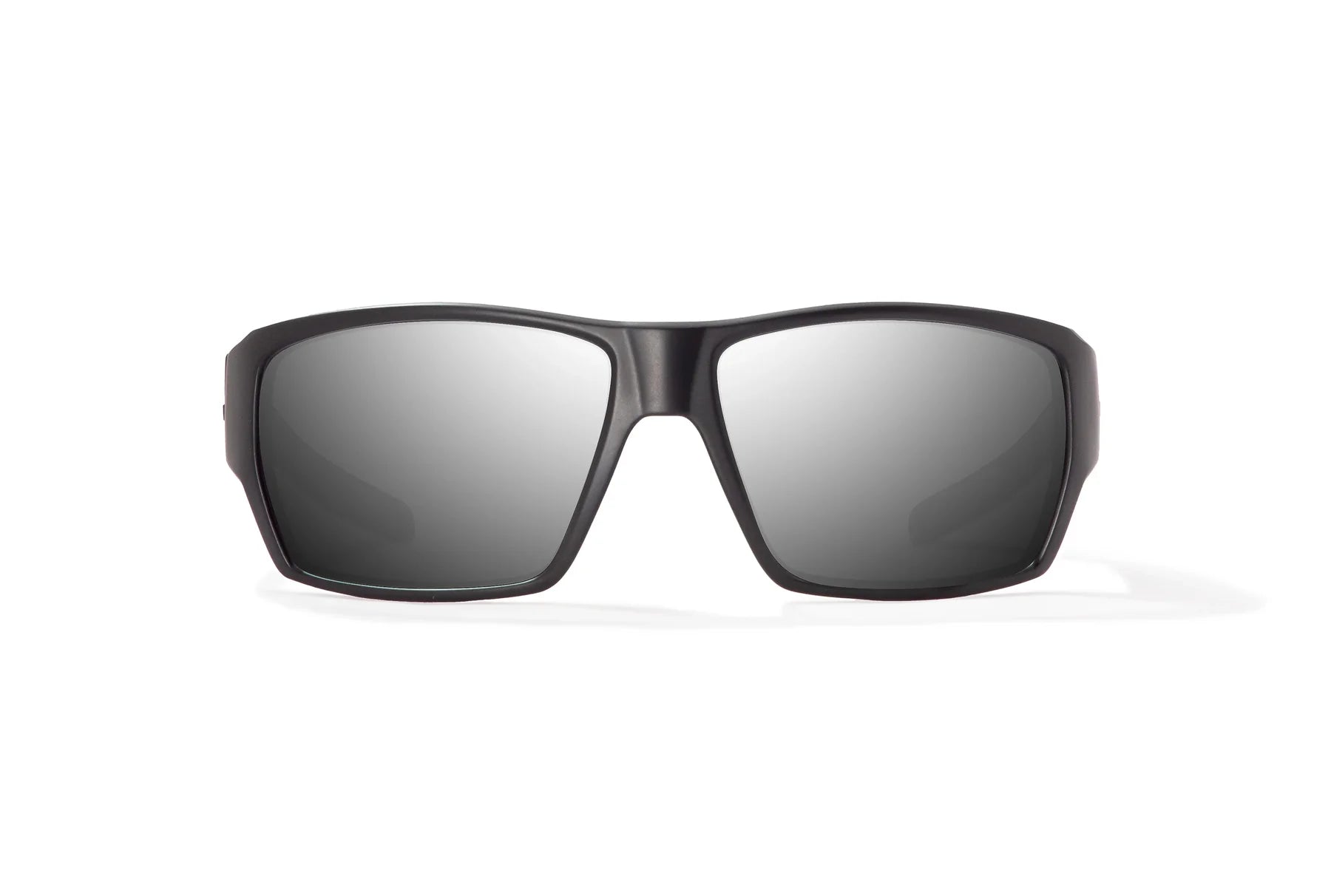 Bajio Vega Sunglasses - Front View, Matte Black Frame with Silver Mirror Lens