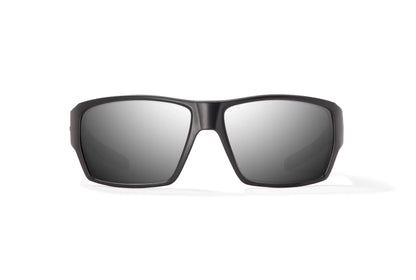 Bajio Vega Sunglasses - Front View, Matte Black Frame with Silver Mirror Lens