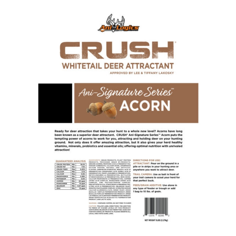 Close-up of Ani-Logics Crush Granular Attractant – Acorn Flavor, Textured Granules with Nutrient-Rich Ingredients for Whitetail Deer