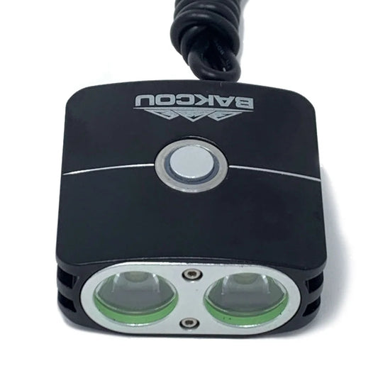 Bakcou 2200 Lumen GoPro Mount Headlight front view, showcasing dual LED design in a waterproof casing for electric bikes