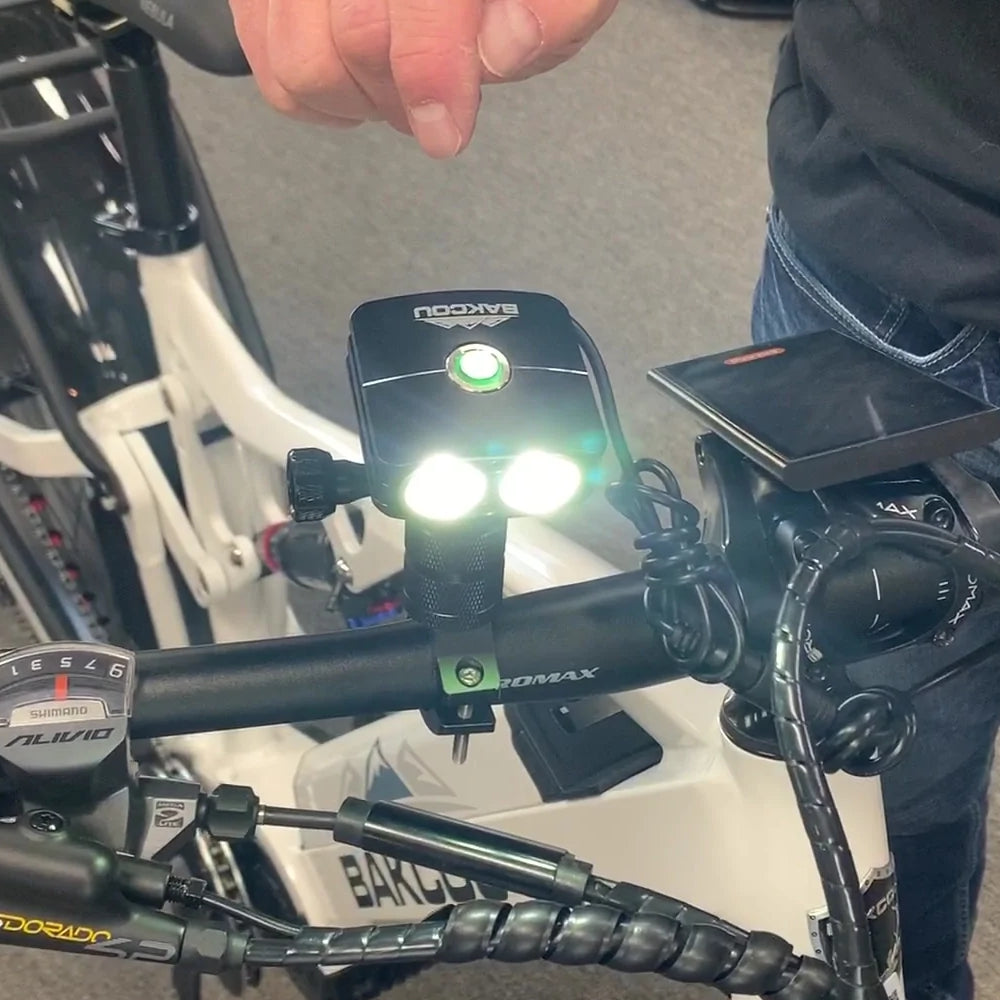 Close-up of the Bakcou 2200 Lumen GoPro Mount Headlight, highlighting durable construction and LED performance.
